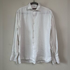 Island Importer Men’s Sz L 100% Linen Button Down Shirt Beach Textured Front